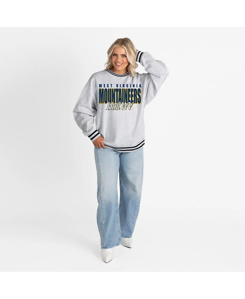 Gameday Couture Women's Gray West Virginia Mountaineers Oversized Showdown Ringer Stripe Sweatshirt