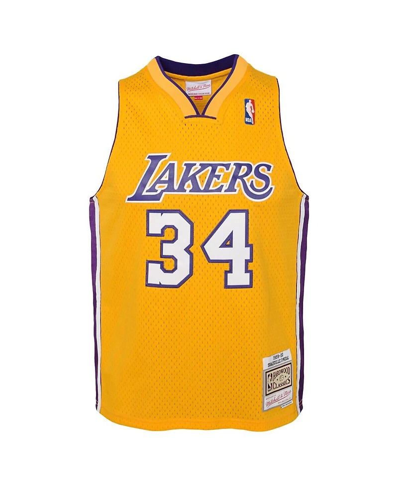Mitchell & Ness Big Boys and Girls Shaquille O'Neal Gold Los Angeles Lakers 1999/00 Hardwood Classics Swingman Jersey