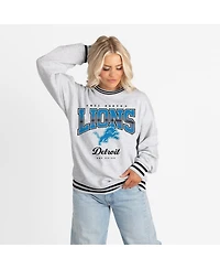 Gameday Couture Women's Ash/Black Detroit Lions Oversized Gridiron Drive Ringer Stripe Sweatshirt