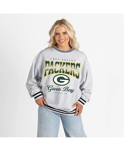 Gameday Couture Women's Ash/Black Green Bay Packers Oversized Gridiron Drive Ringer Stripe Sweatshirt