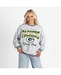 Gameday Couture Women's Ash/Black Green Bay Packers Oversized Gridiron Drive Ringer Stripe Sweatshirt