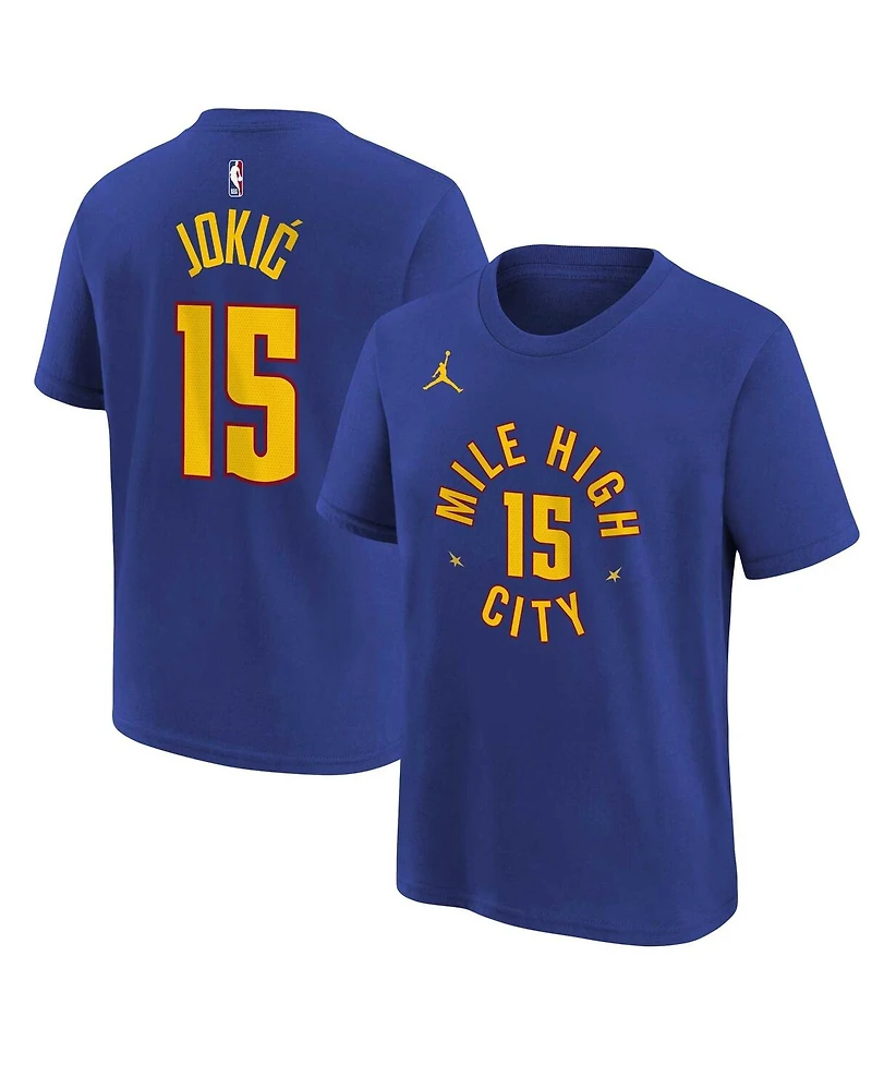 Jordan Big Boys and Girls Nikola Jokic Blue Denver Nuggets Statement Edition Name & Number T-Shirt