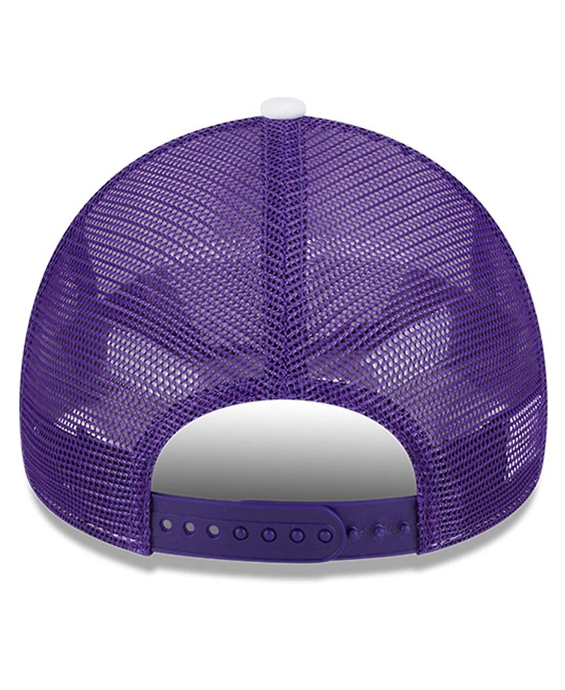 New Era Men's White/Purple Los Angeles Lakers Court Sport Foam A-Frame 9FORTY Adjustable Trucker Hat