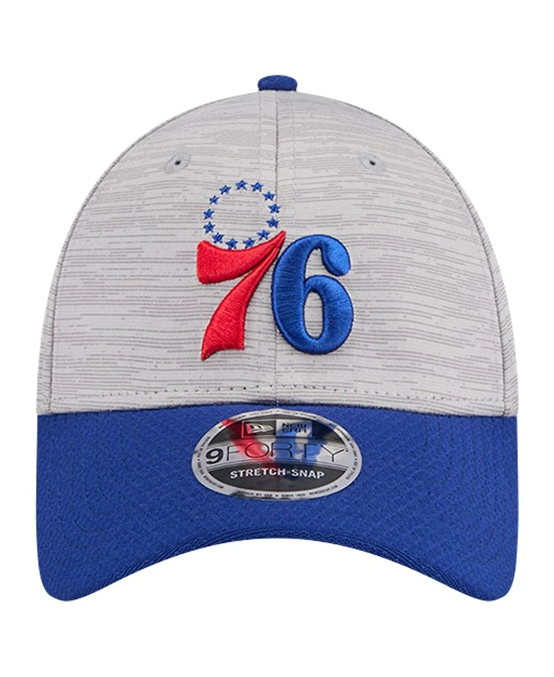 New Era Men's Heather Gray/Royal Philadelphia 76ers Active Digi-Tech Two-Tone 9FORTY Adjustable Hat