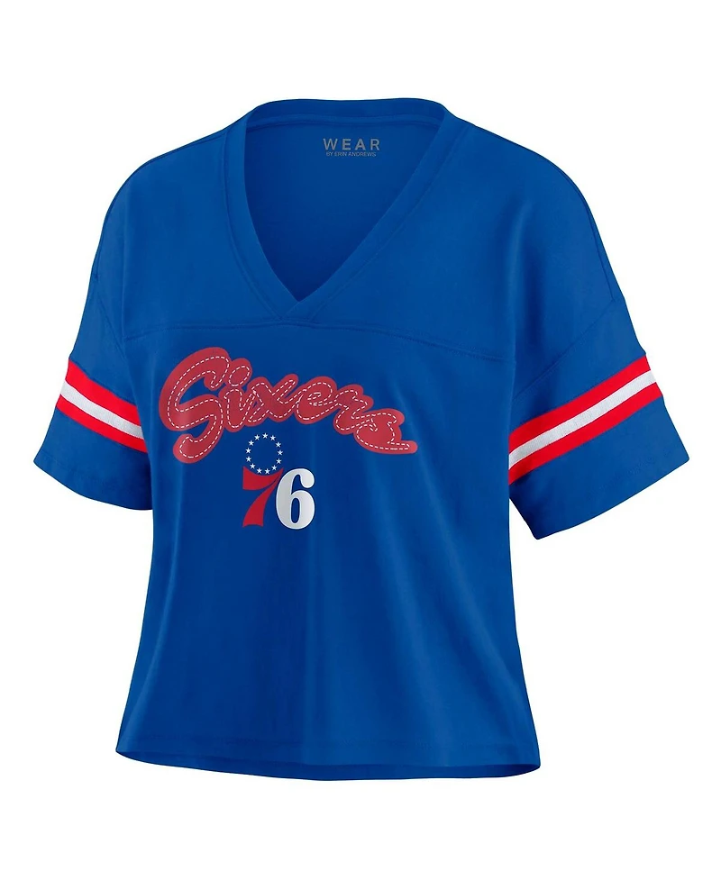 Wear by Erin Andrews Women's Royal Philadelphia 76ers Plus Color Block Boxy V-Neck T-Shirt