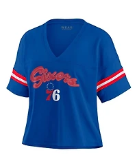 Wear by Erin Andrews Women's Royal Philadelphia 76ers Plus Color Block Boxy V-Neck T-Shirt