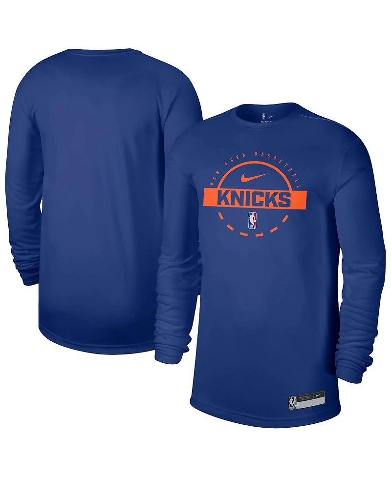 Nike Men's Blue New York Knicks 2025/26 On-Court Flare Dri-fit Practice Long Sleeves Tri-Blend T-Shirt