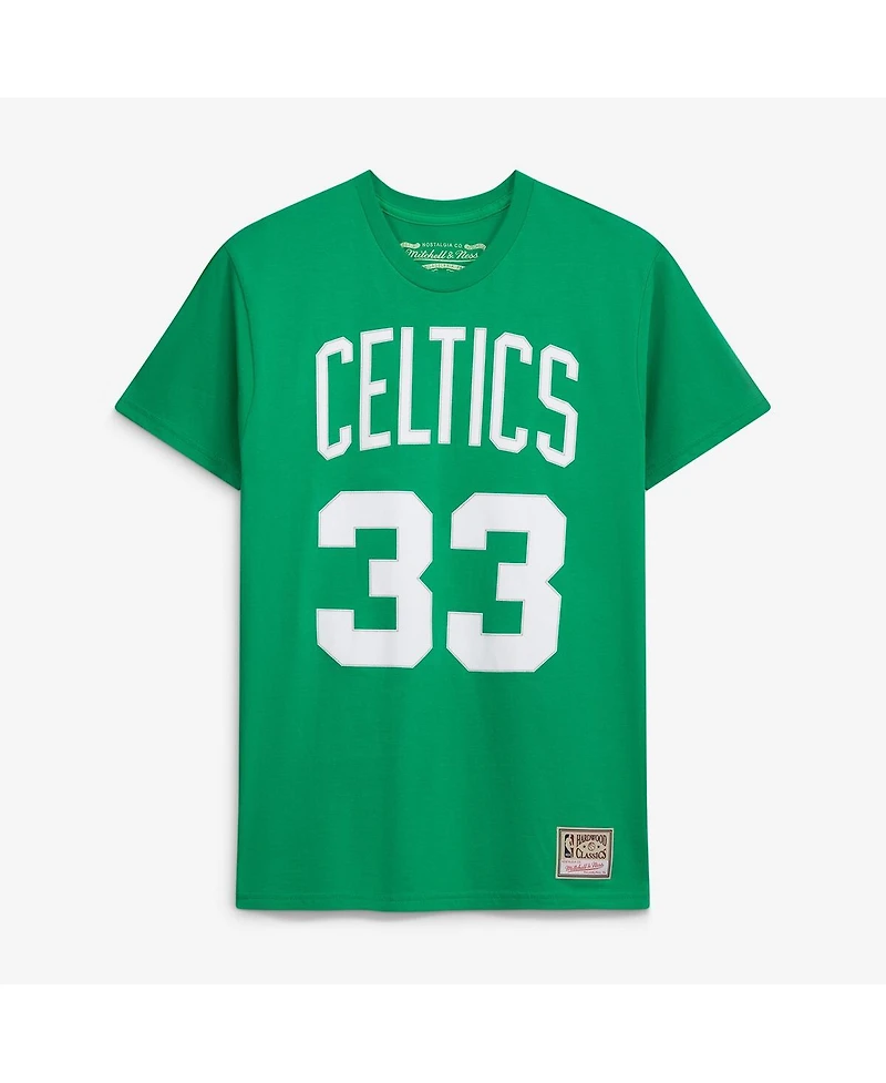 Mitchell & Ness Men's and Women's Larry Bird Kelly Green Boston Celtics Hardwood Classics Name Number T-Shirt