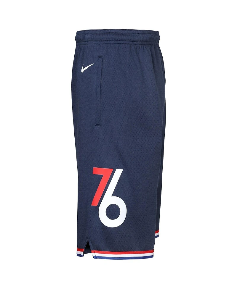 Nike Big Boys and Girls Navy Philadelphia 76ers 2025/26 City Edition Swingman Performance Shorts