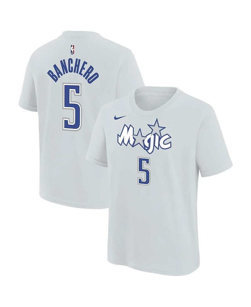 Nike Big Boys and Girls Paolo Banchero Silver Orlando Magic 2025/26 City Edition Name & Number T-Shirt