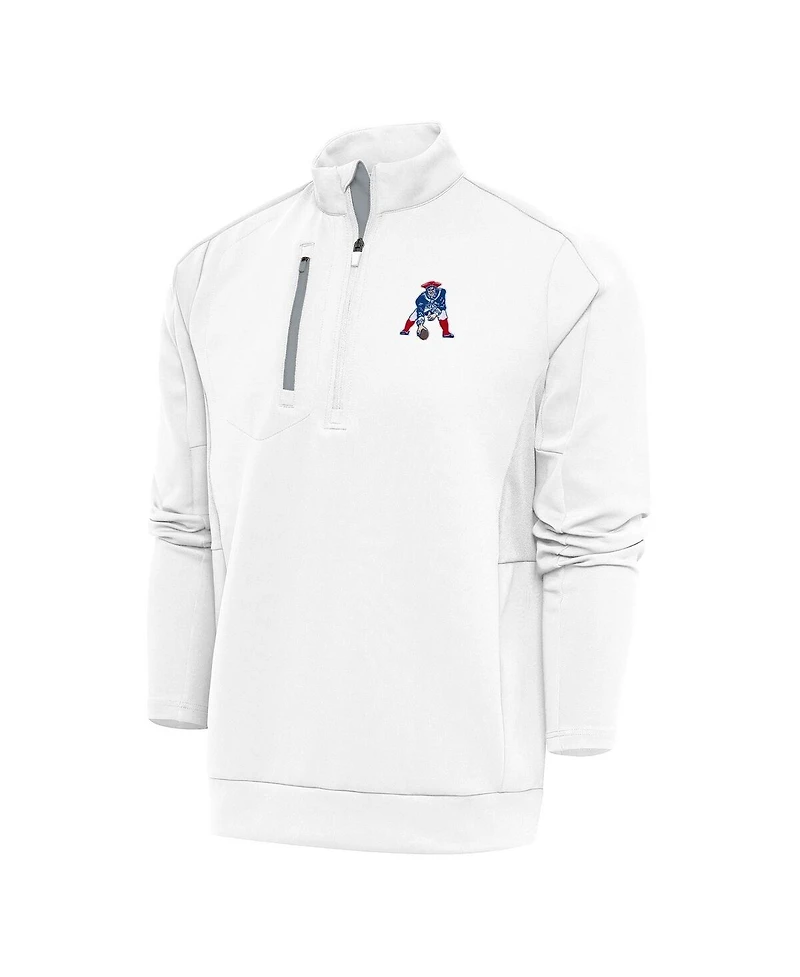 Antigua Men's White New England Patriots Team Logo Throwback Generation Quarter-Zip Pullover Sweatshirt