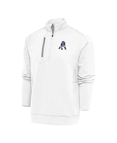 Antigua Men's White New England Patriots Team Logo Throwback Generation Quarter-Zip Pullover Sweatshirt