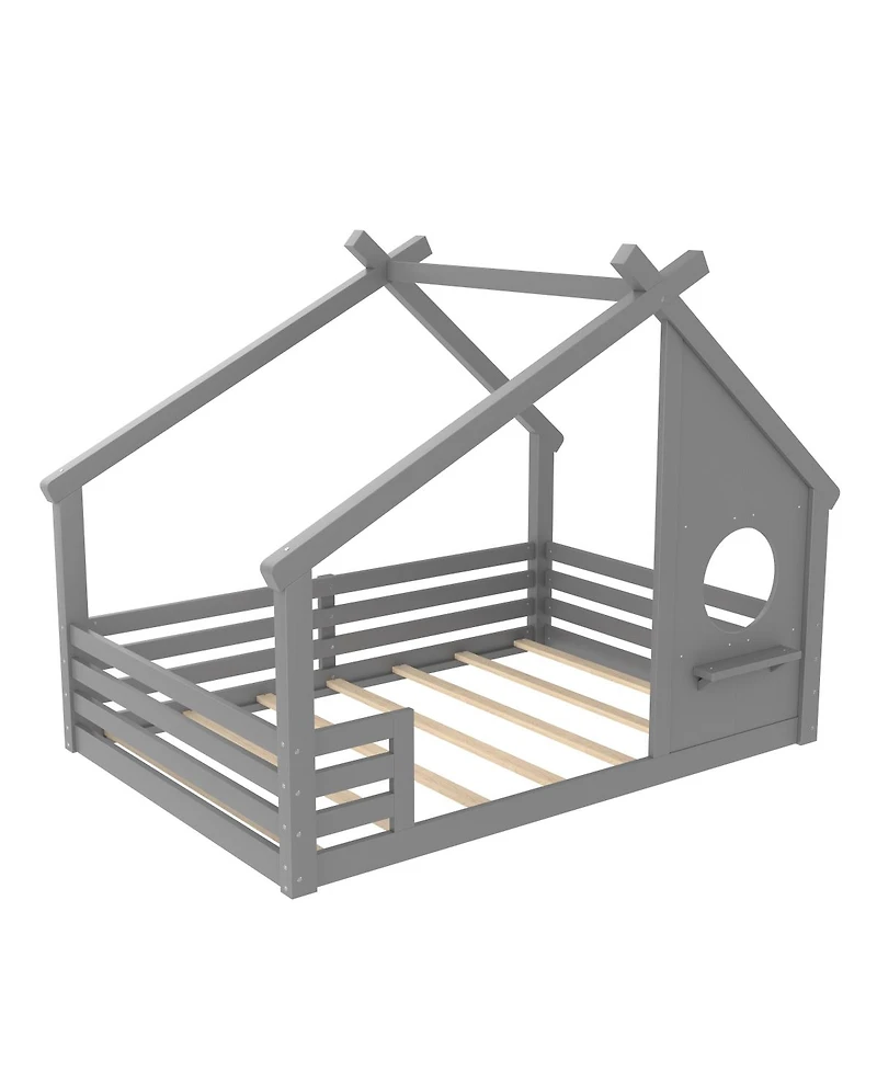 Streamdale Furniture Wood House Floor Bed w/Window and Shelf