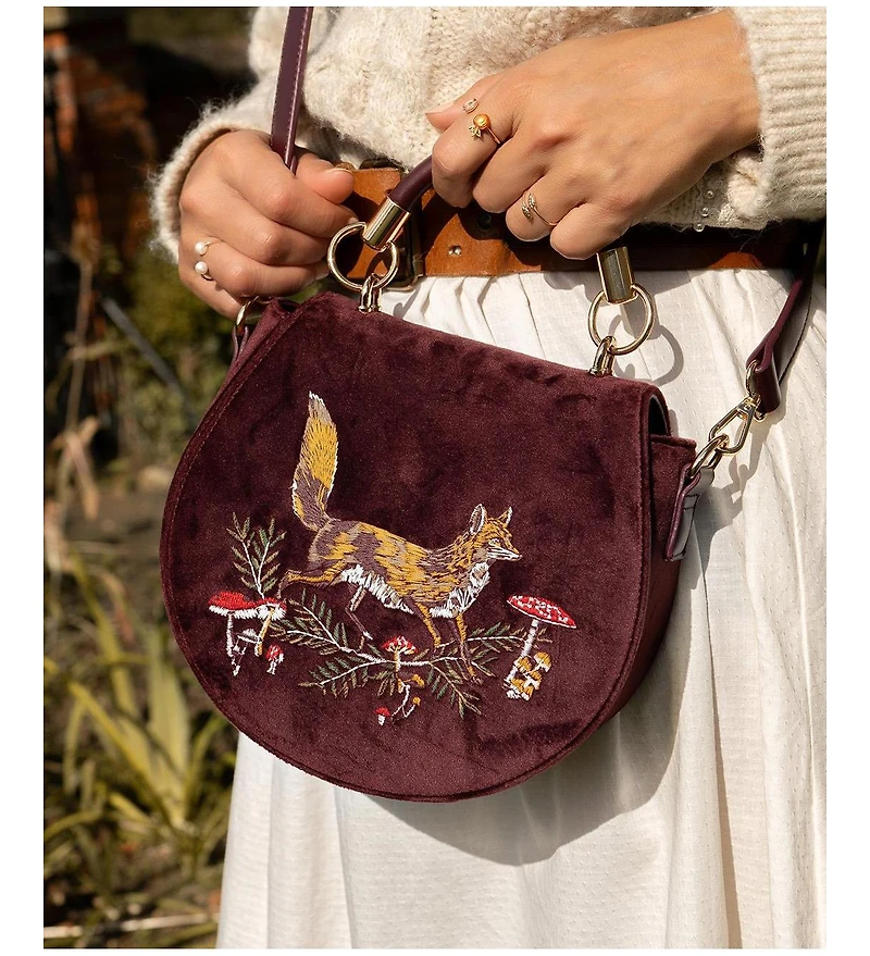 Fable England Fox And Mushroom Embroidered Saddle Bag