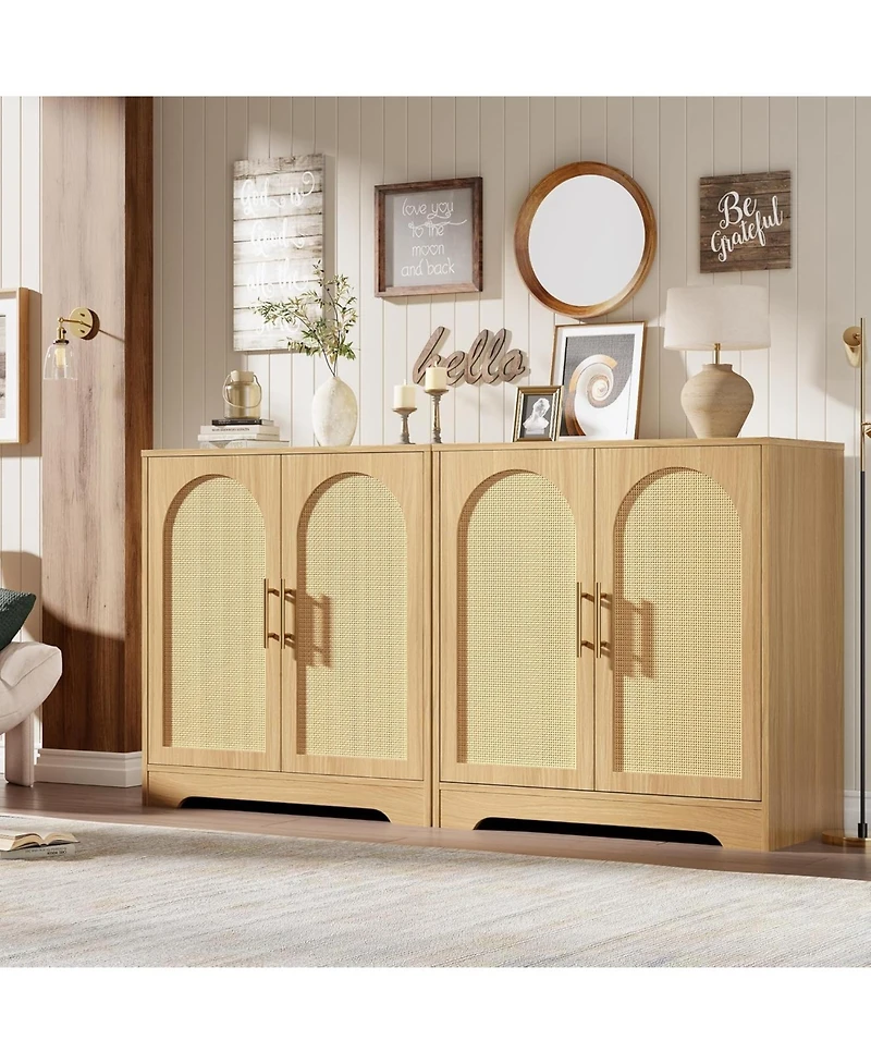 gaomon Sideboard Buffet Cabinet - Credenza Storage with 2 Rattan doors and Shelves,Console Table Accent Coffee Bar