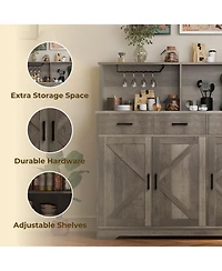 gaomon Farmhouse Sideboard Buffet Cabinet with Microwave Stand, Barn Doors Buffet Storage Cabinet with Drawers and Shelves