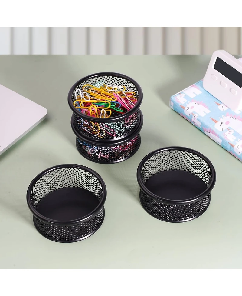 Danrong Paper Clip Holder for Desk, Mesh Metal Paperclips Dispenser Organizer, Binder Clip Container for Home Office, 4 Pack