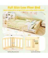 Sugift Montessori Bed Frame with Full-length Guardrails Safety Door and Latch