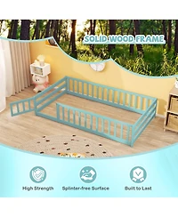 Sugift Twin Size Montessori Floor Bed Frame with Full Length Safety Guardrails