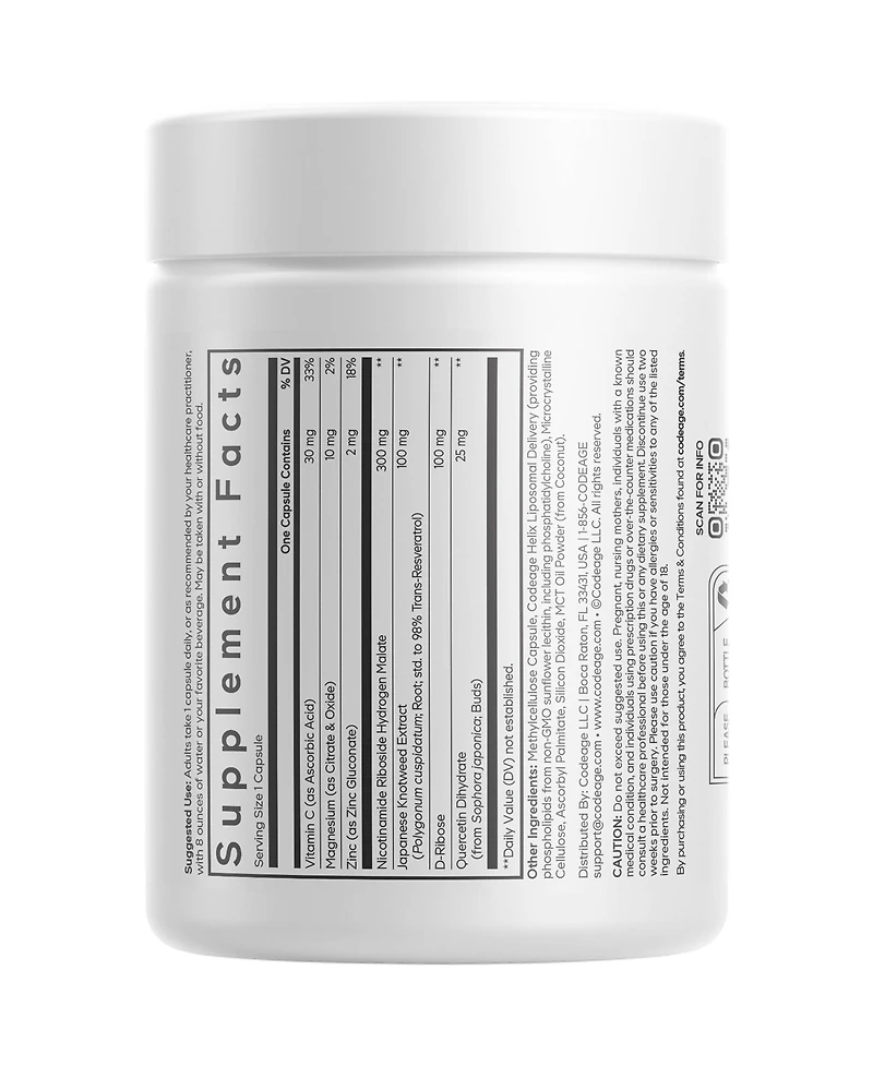 Codeage Liposomal Nrhm Resveratrol, D-Ribose, Quercetin, Magnesium, Vitamin C, 60 Capsules