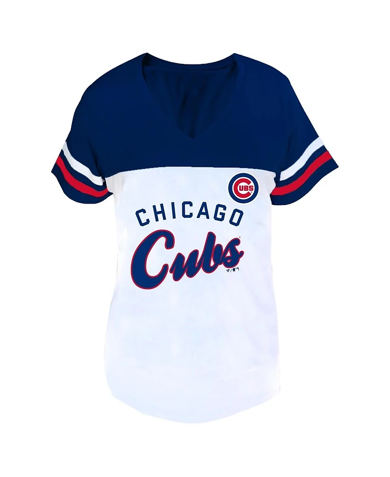 Fanatics Women's Profile White/Royal Chicago Cubs Plus Two-Stripe V-Neck T-Shirt