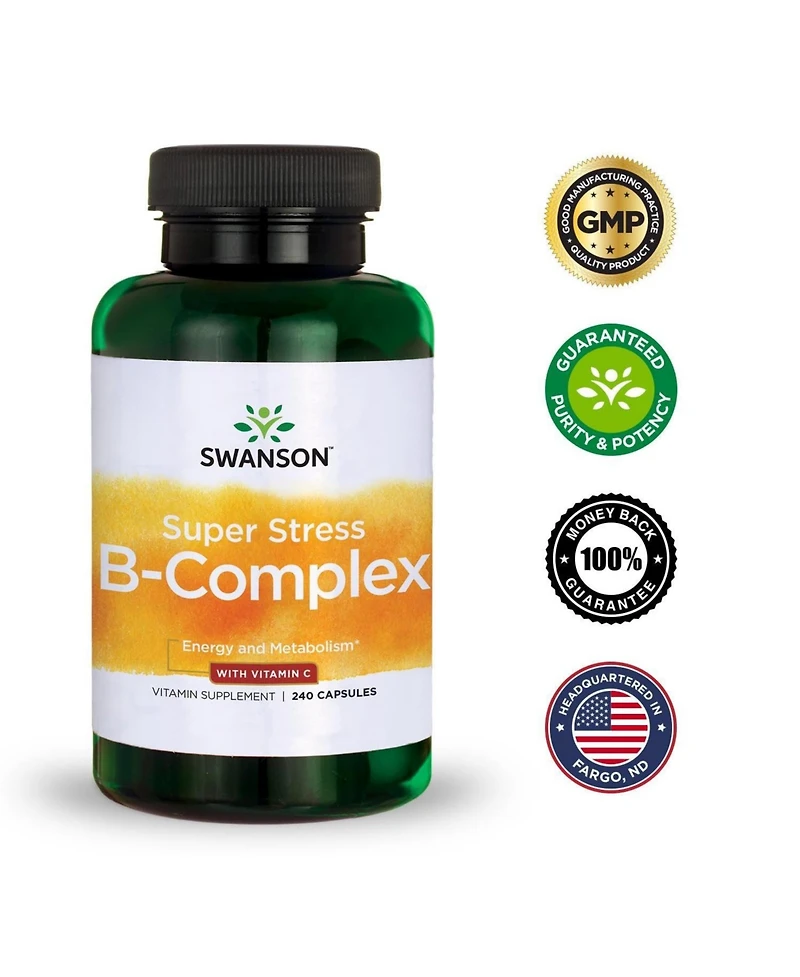 Swanson Super Stress B Complex Vitamin Supplement Formula for Healthy Energy Levels 240 Capsules
