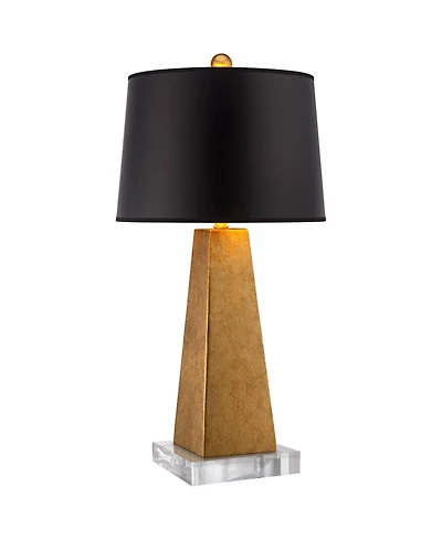 Possini Euro Design Obelisk Modern Table Lamp with Square Riser 27.5 Inches Tall Paper Drum Shade for Bedroom Living Room Bedside