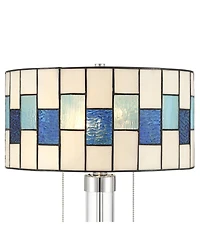 Robert Louis Tiffany Andra 24 1/2 inches High Small Modern Art Glass Table Lamp Pull Chain Silver Brushed Nickel Metal Living Room