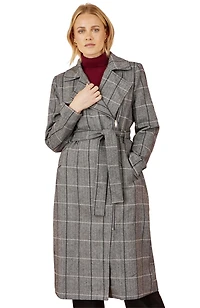 Yumi Women's Check Oversize Long Biker Coat