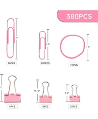 Danrong Binder Clips Paper Clips,380 Pcs Assorted Sizes Paperclips Paper Clamps Rubber Bands for Files, Papers, Home Supplies
