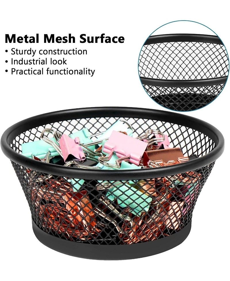 Danrong Paper Clip Holders for Desk, Mesh Metal Paperclip Dispenser Organizer, Binder Clip Container, 4 Pack