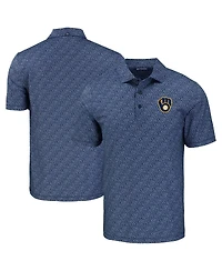 Cutter & Buck Men's Navy Milwaukee Brewers Pike Eco Pebble Print Stretch Polo Shirt
