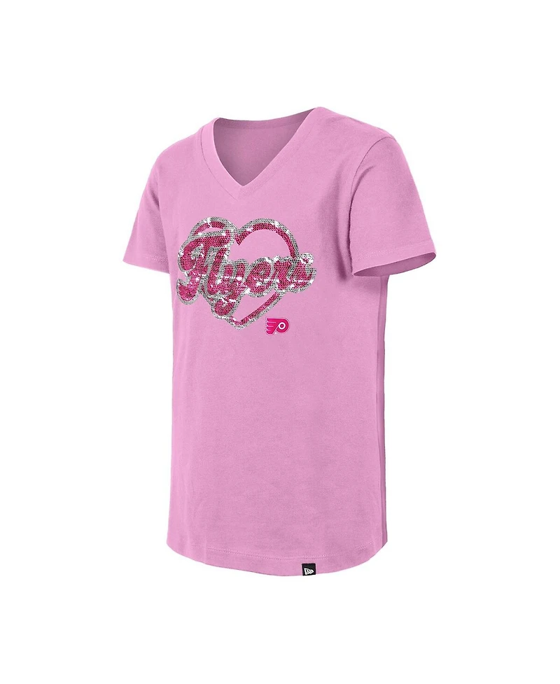 New Era Girl's Big Boys and Girls Pink Philadelphia Flyers Flip Sequin V-Neck T-Shirt
