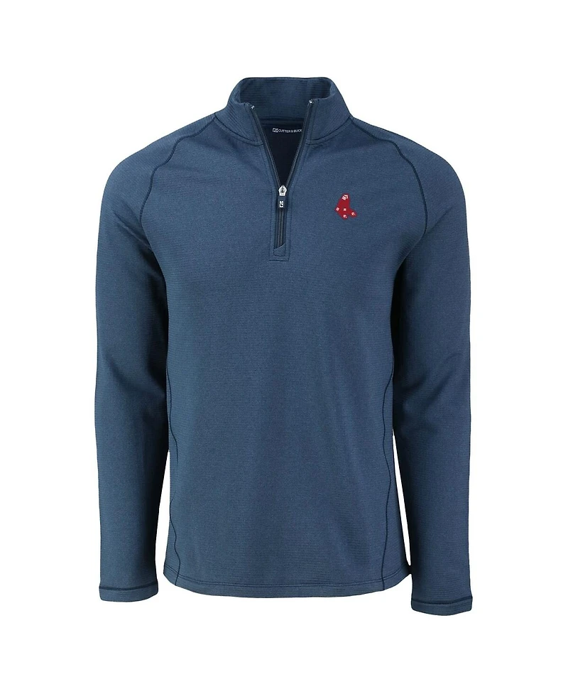 Cutter & Buck Men's Heather Navy Boston Red Sox Peshastin Eco Fleece Raglan Quarter-Zip Sweatshirt