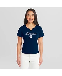Wear by Erin Andrews Women's Navy Detroit Tigers Notch Neck Cropped T-Shirt