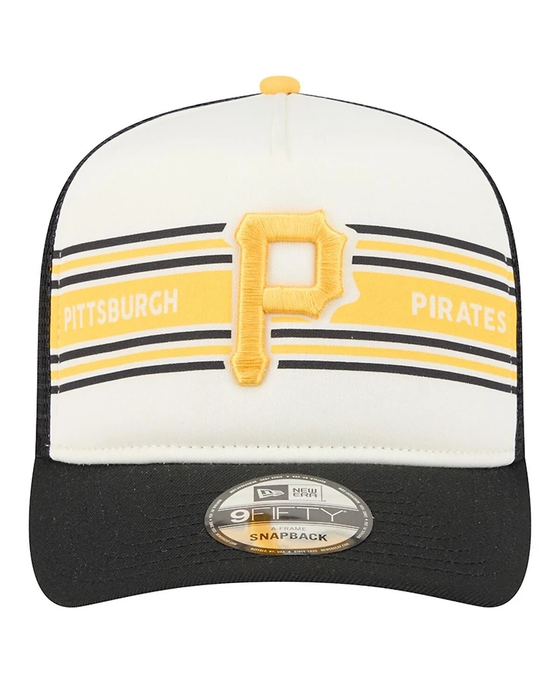 New Era Men's Cream/Black Pittsburgh Pirates Banner A-Frame 9FIFTY Trucker Snapback Hat