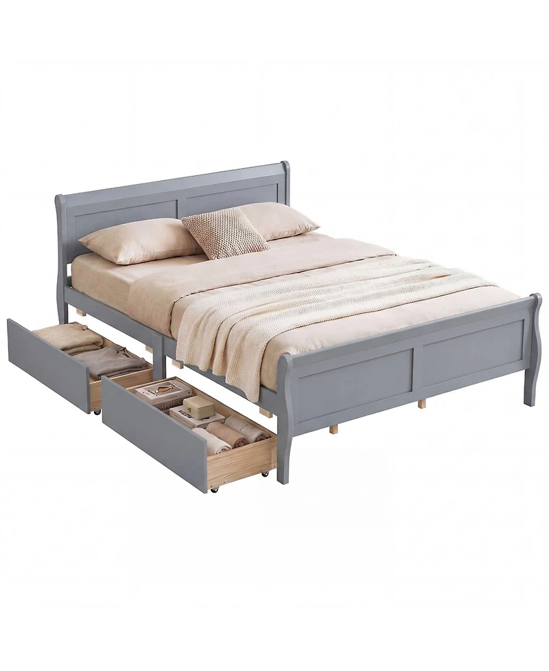 Costway Bed Frame with Storage Drawers, Wood Platform Headboard Footboard