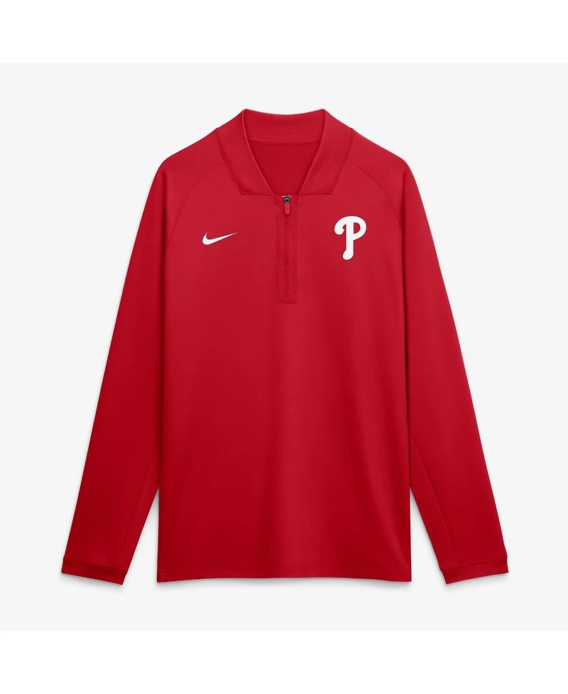 Nike Men's Red Philadelphia Phillies Authentic Collection Dri-fit Raglan Half-Zip Pullover Sweatshirt