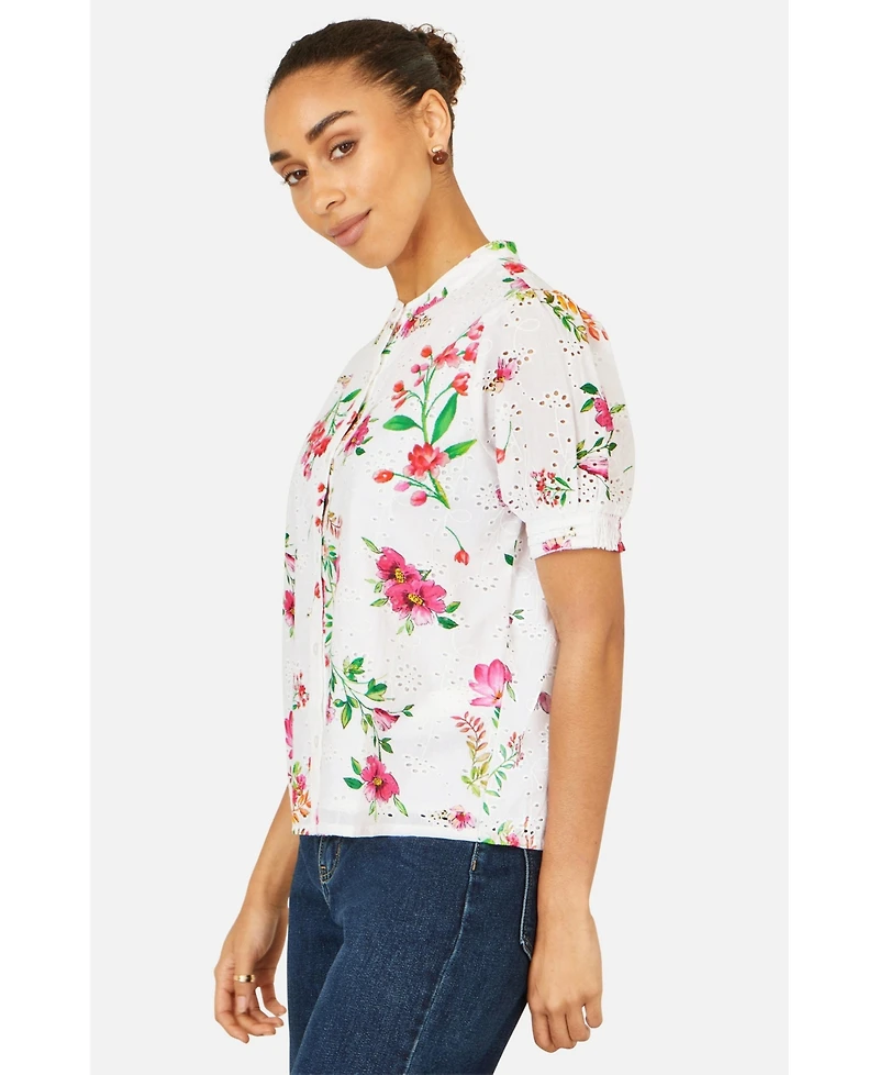 Yumi Women's Cotton Broderie Anglaise Floral Shirt