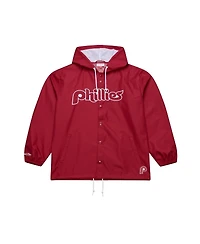 Mitchell & Ness Men's Red Philadelphia Phillies Full-Snap Hooded Coaches Jacket