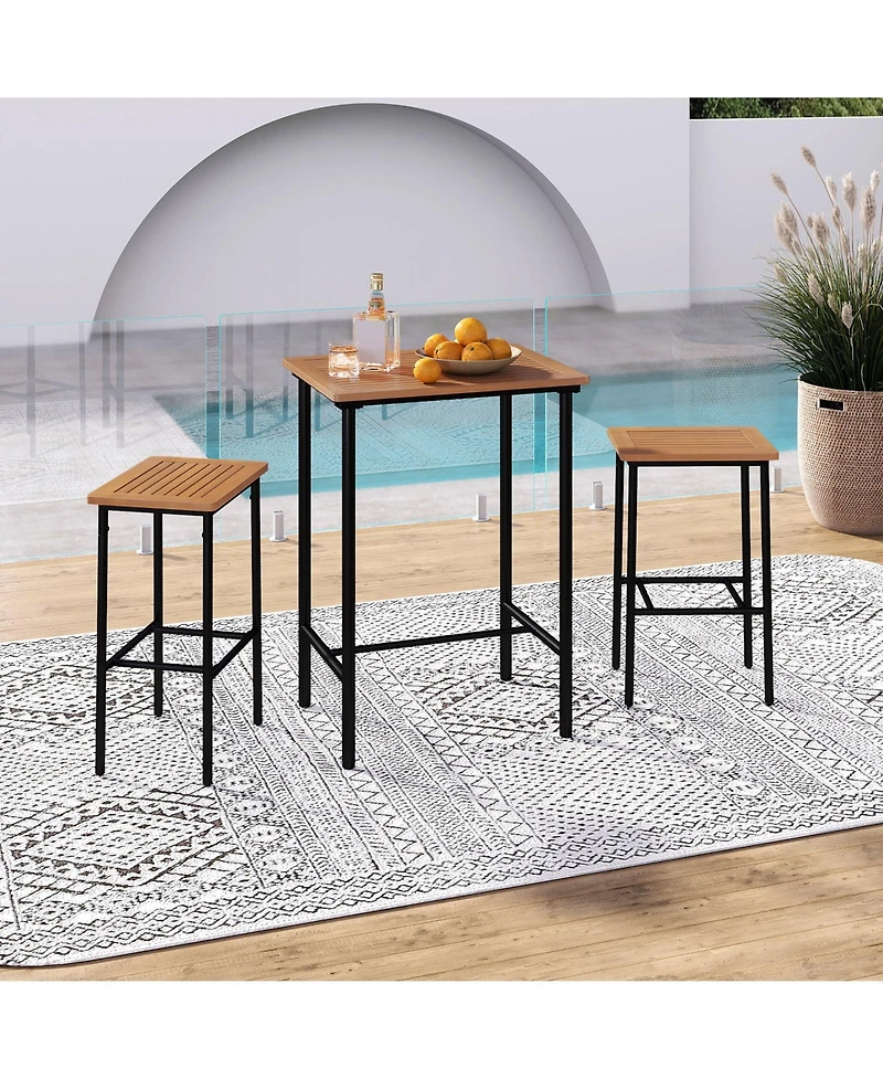 Slickblue Outdoor Bar Set 3 Piece Acacia Wood Table with Metal Frame