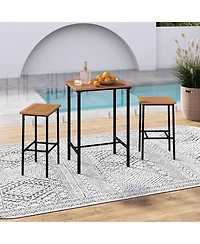 Slickblue Outdoor Bar Set 3 Piece Acacia Wood Table with Metal Frame
