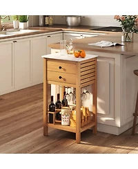 Slickblue Outdoor Storage Cabinet Acacia Wood Bar Table Faux Marble Top