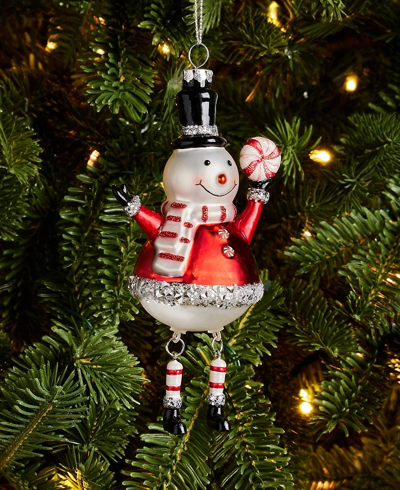 Holiday Lane Christmas Cheer Snowman Holding Candy Ornament, Macy's Exclusive