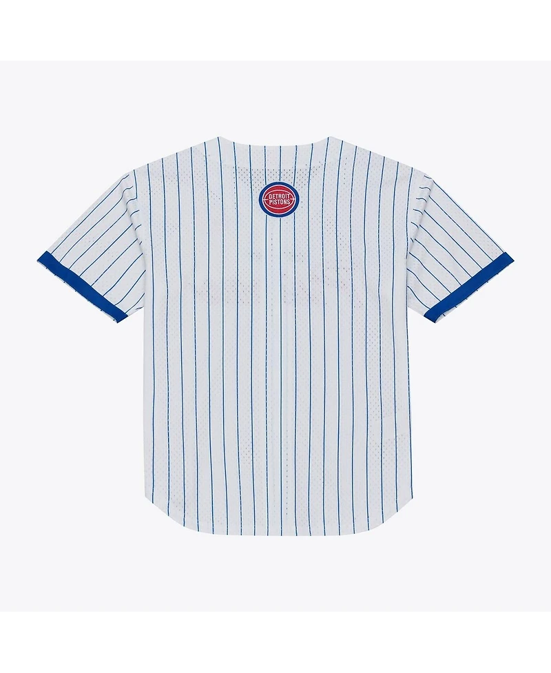 Mitchell & Ness Men's White Detroit Pistons Head Coach Pinstripe Mesh Full-Button Baseball Jersey
