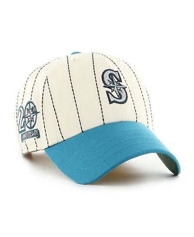 '47 Brand Men's x Rawlings Natural/Teal Seattle Mariners Pinstripe Clean Up Adjustable Hat