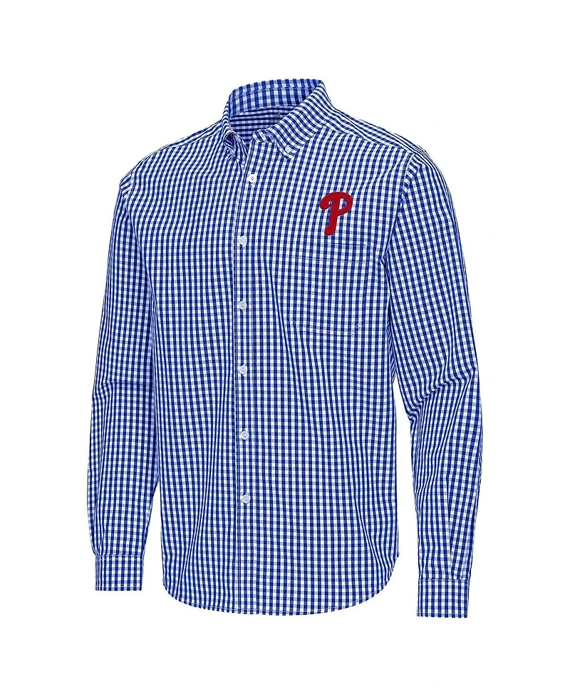 Antigua Men's Royal Philadelphia Phillies Ellis Woven Tri-Blend Button-Down Shirt