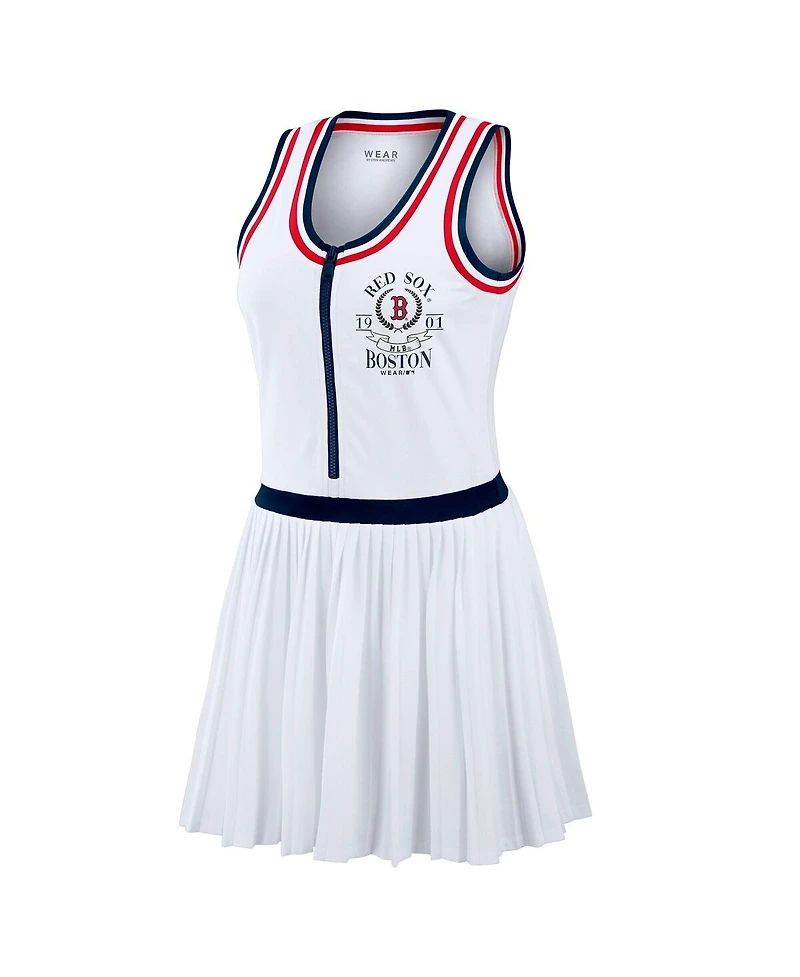 Wear by Erin Andrews Women's White Boston Red Sox Zip-Front Pleated Tri-Blend Scoop Neck Tank Dress