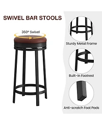 homfan Set of 2 24 Inch Swivel Counter Height Bar Stools, Backless Round Pu Leather Seat, Strong Metal Frame Modern Chairs for Kitchen