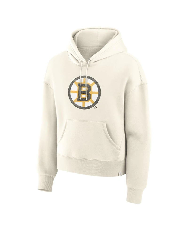 Fanatics Women's Cream Boston Bruins Elevated Distressed Logo Hoodie